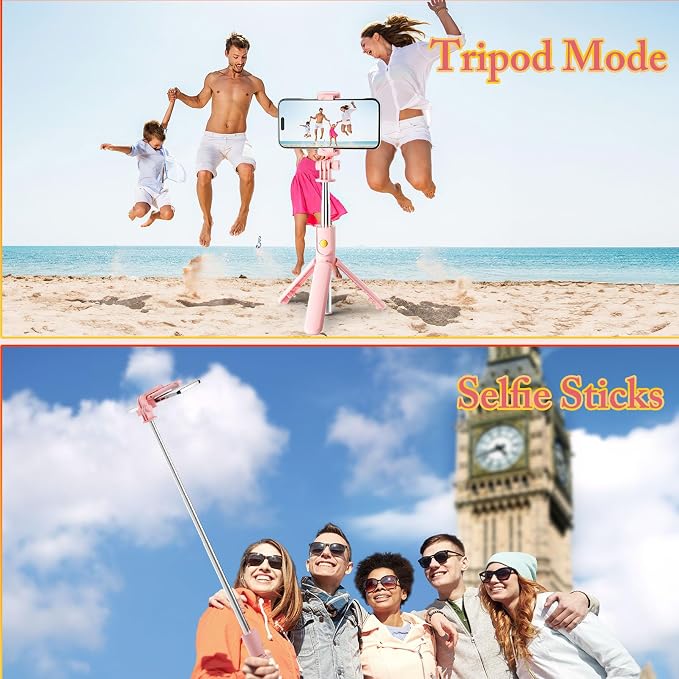 Pink Selfie Stick Tripod, with Wireless Remote Control, Live Streaming and Video Recording, Compatible with Android, iPhone and More - Image 8