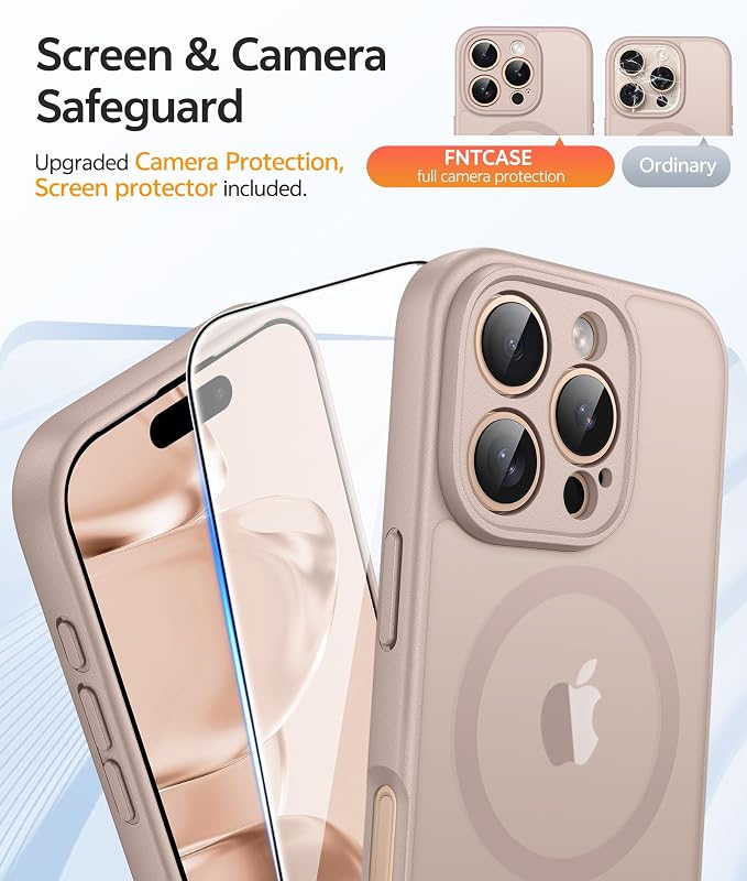 FNTCASE for iPhone 16 Pro Case, Fit for Magsafe, with Screen Protector | Full Camera Protection, Translucent Matte, 14FT Military Grade Drop Proof, Shockproof Protective Phone Cover, Desert Gold - Image 4