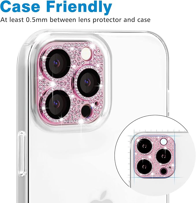 Designed for iPhone 12 Pro Max Camera Lens Protector, Bling 3D Rhinestone Diamond 9H Tempered Glass Camera Cover Anti Scratch Shockproof Lens Screen Full Protective Cover -Pink - Image 4