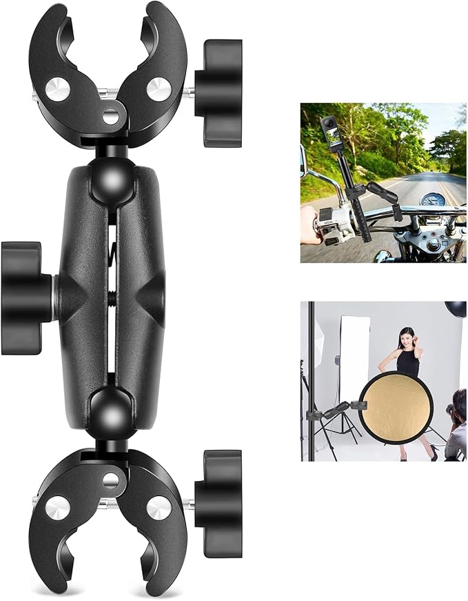 Double Camera Clamp, Flexible Motorcycle Super Clamp Double Crab Clamps 360 Degree Rotatable Sports Camera Handlebar Fixed Mount by Sunydog