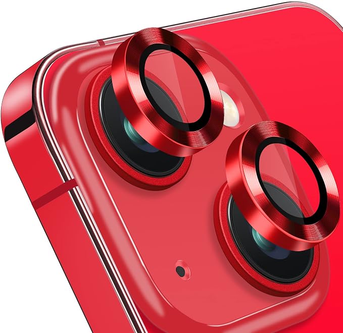 for iPhone 13 Mini/iPhone 13 Camera Lens Protector, Anti-Scratch 9H Tempered Glass Metal Camera Screen Protector Shockproof Cover Film Ring -2 Pcs Red - Image 8