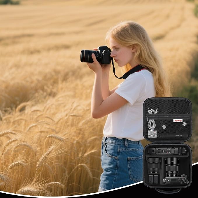 Carrying Case for Sony Alpha ZV-E10/ ZV-E10 II/ZV-E1/ a6400/ a6700/ a6100/ a6000/ a6500/ a6600 Digital Camera, Vlog Camera Kit Storage Holder Fits Tripod, Lens, LED Video Light, Battery, Black - Image 8