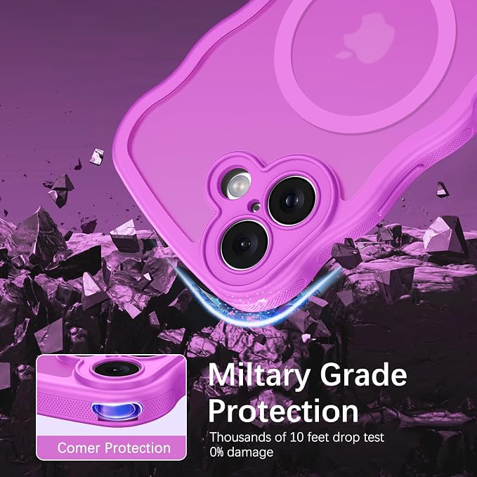 BENTOBEN Magnetic for iPhone 17 Case, Cute Wavy Full Camera Protection [Compatible with MagSafe] Translucent Matte Anti-Slip Bumper Women Girls Boys Protective Cover for 17 6.3", Berry Purple - Image 4