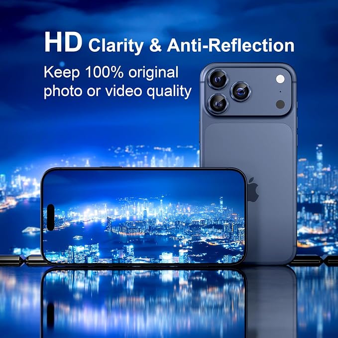 Misea Compatible for iPhone 17 Pro/iPhone 17 Pro Max Camera Lens Protector | 9H Tempered Glass Ultra HD Bling Camera Screen Protector Cover Metal Individual Ring Accessories, Deep Blue - Image 4