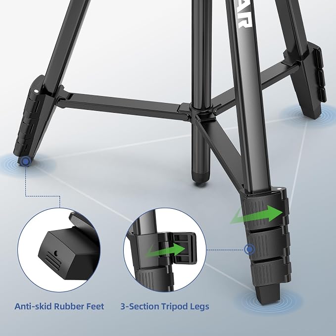 Huepar 60-Inch Lightweight Tripod Portable Adjustable Laser Level Tripod | 3-Way Swivel Pan Head, 2 Bubble Levels, 1/4" and 5/8" Thread Mount for Varieties Tools, Only for Indoor Basic Work - Image 8