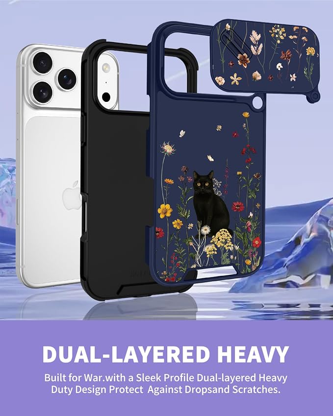 for iPhone 17 Pro Max Case - Women Cute Phone Cover Girly Pretty Fancy Unique Aesthetic Design Slide Camera Cover Protective Case for Apple for iPhone 17 Pro Max, Black Cat - Image 5
