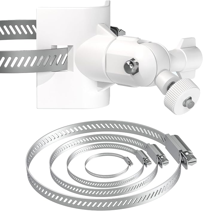 Universal Adjustable Stainless Mount Bracket Outdoor Security Camera 360 Degree hoop Hose Clamp Pipe Poles Mount No-drill holes Compatible with Reolink/Nest/Arlo/Eufy/Wyze and other camera (White) by Unknown