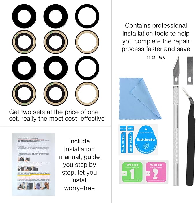 2PCS ASDAWN Back Rear Camera Lens Glass Replacement for iPhone 11 Pro and 11 Pro Max Camera Lens Replacement with Pre-Installed Adhesive + Installation Manual + Repair Tool Kit - Image 7