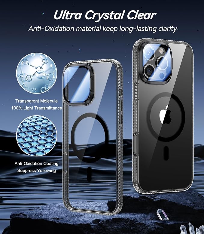 VOFATA [Upgraded] for iPhone 16 Pro Max Case with Camera Cover Stand [Fit for MagSafe][9H Camera Lens Protector] Mil-Grade Protection Transparent Magnetic iPhone 16 Pro Max Phone Case, Clear Black - Image 4