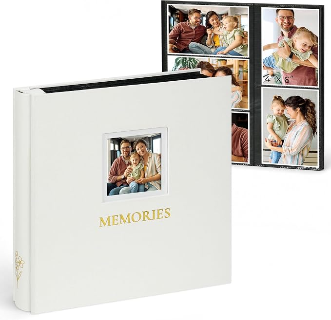 Vienrose Photo Album 4x6 600 Photos Cover Window Beige | Gold Foil Spine, Fabric Cover, Wedding Album, Family Baby Travel, Memory Book by Vienrose