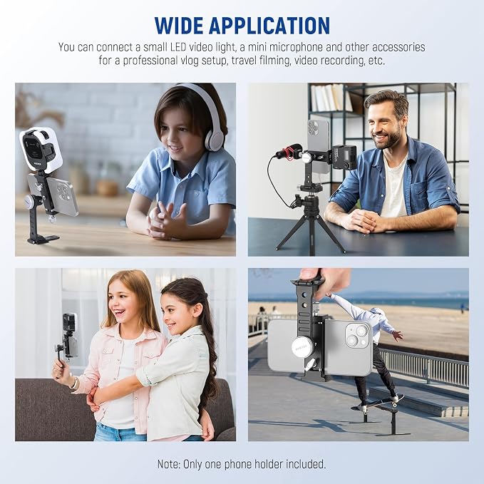 NEEWER Smartphone Tripod Mount Aluminum Alloy, 360° Rotatable Phone Stand | Cellphone Holder Clamp, Cold Shoe, Arca Base, Compatible with iPhone Samsung Galaxy Google Pixel & 2.6"-4" Wide Smartphones - Image 8