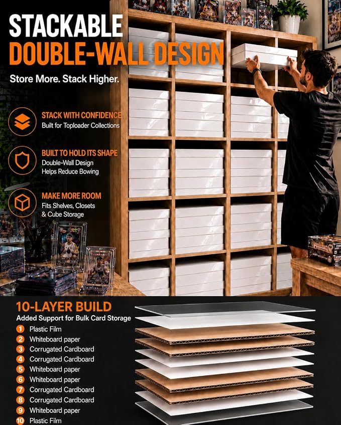 4 Row Toploader Trading Card Storage Box with Divider, Duty Double Wall Box | 1 Pack, Fits 700+ Toploaders or 3800+ TCG Cards, for Bulk Card Storage, for Sports, MTG&PKM Card Storage, Laminated Film - Image 7