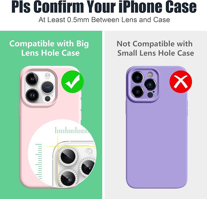 AGVEE 3+3 6 Pack for iPhone 16 Pro & Max Camera Lens Protector Cover | Individual Bling Diamond & Bling Glitter Sparkle Cute Gem Metal Ring, 9H Tempered HD Glass - Image 3