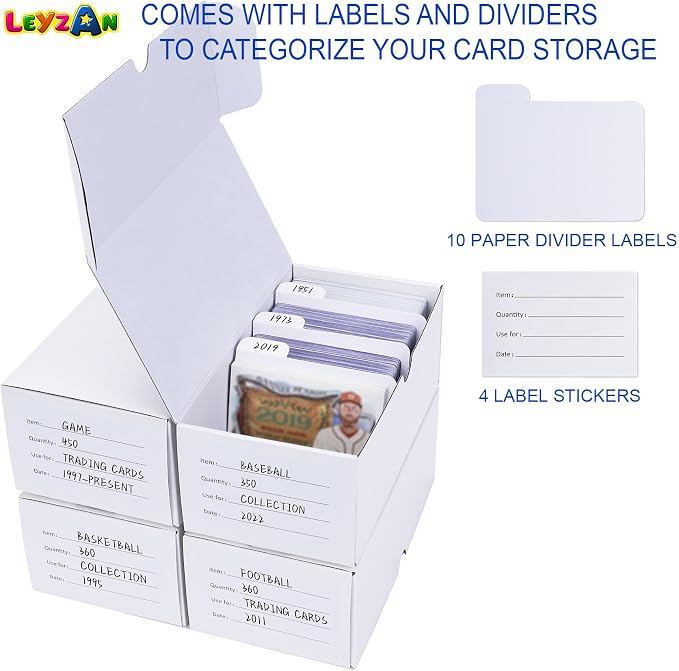 Trading Card Storage Box, 4-Pack 400 Count Cardboard TCG & Sport Card Box | Trading Card Storage with Divider and Labels, Card Organizer Box for MTG, Magic, Football, Basketball, Game Card Collections - Image 5