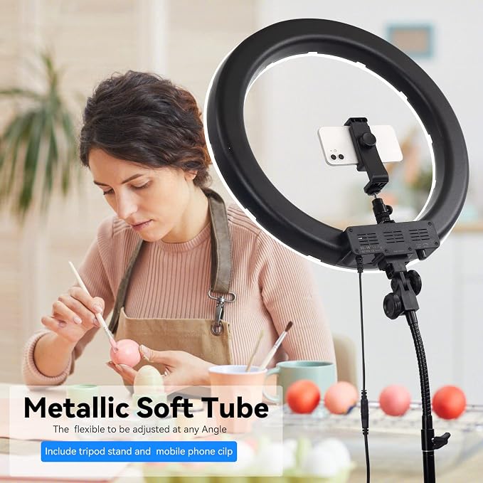 18-Inch Ring Light, 55W Dimmable 5500K Light with 240 LEDs Color Filter, Soft Tube and Carrying Bag for YouTube, TikTok, Selfies and Photography, Compatible with Camera and Smartphones - Image 4