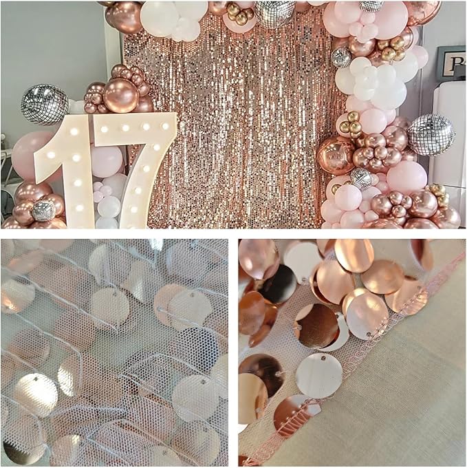 Rose Gold Sequin Backdrop, 9x10 Feet, 18MM Large Sequin,1 Panel | Shimmer Glitter Photobooth Props for holiday Halloween Christmas Parties, Home, Wedding, Birthday - Image 3