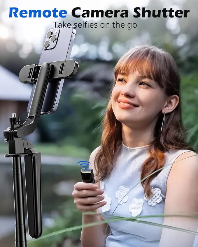 UBeesize 64'' Extendable Selfie Stick Tripod with Light & Remote | Compatible with iPhone, Android, GoPro & Camera, 360° Rotation & 270° Tilt, Foldable Design, Vlogging & Video Recording - Image 6