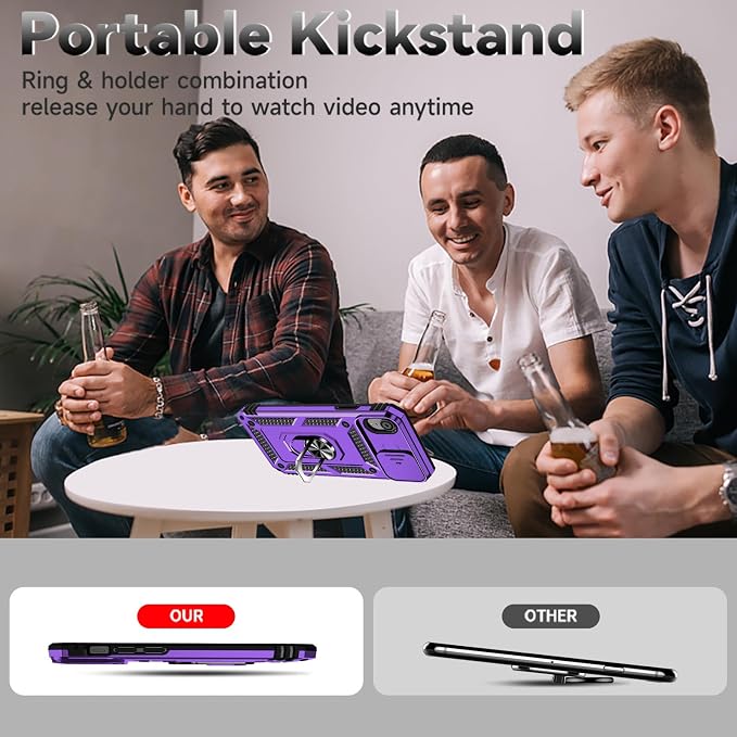 HNHYGETE for iPhone XR Phone Case with HD Screen Protector: [Military Grade 20ft. Drop Tested] Slide Camera Cover Ring Shockproof Protective Phone Case for - iPhone XR (Purple) - Image 6