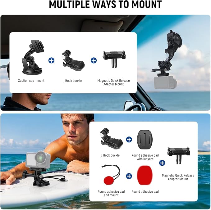 NEEWER 35 in 1 Action Camera Pro Accessories Kit Compatible with DJI Osmo Action 5 Pro 4 3 GoPro, Quick Release Adapter Mount for Diving Hiking Motorcycling Mountain Cycling Skiing Surfing Vlog, GP-51 - Image 5