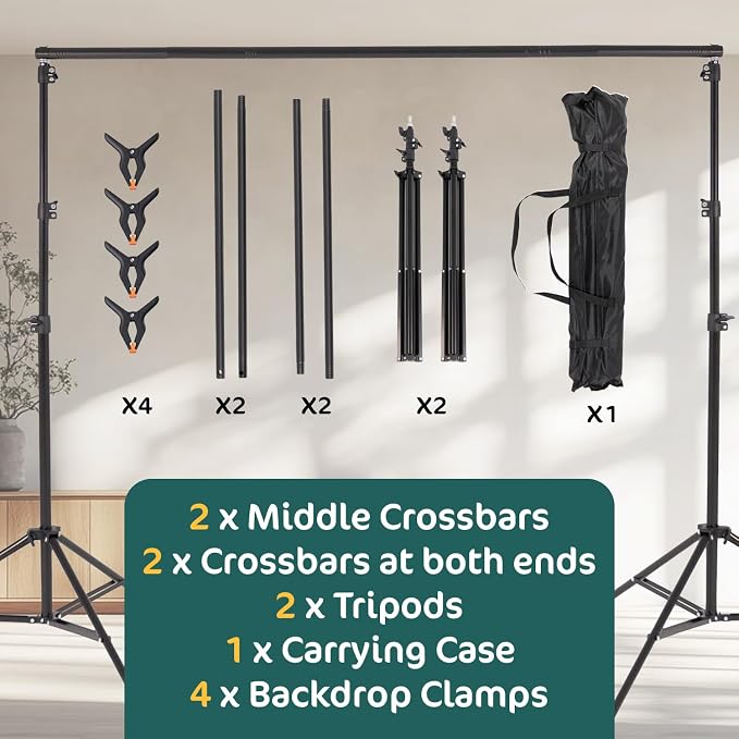 Kate Photo Backdrop Stand Adjustable Background Stand Kit for Photography | 10x8.5ft Background Stand with Storage Bag for Birthday Party, Indoor Outdoor Decoration, Studio Shoot, Maximum Load 5kg/11lb - Image 2