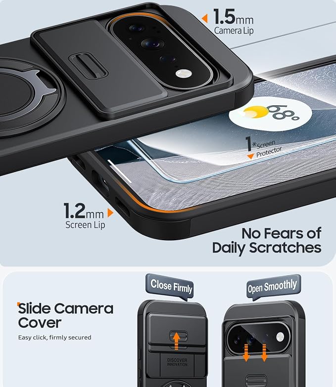 JAME for Google Pixel 10 Pro XL/11 Pro XL Case, Stand & Slide Camera Cover | Ring Holder Kickstand, Screen Protectors, Dual-Layer Shockproof Protective, Magnetic Accessory Friendly Phone Case, Black - Image 5