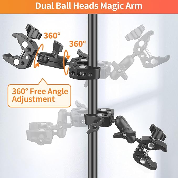 Double Super Clamp Camera Mount, Umbrella Holder w/ 360° Ballhead | Aluminum, silicone pads, grips 0.5-2.3" rods, flat 0-1.97", 1/4" thread, 3" arm, for bike, stroller, light stand, reflector - Image 4