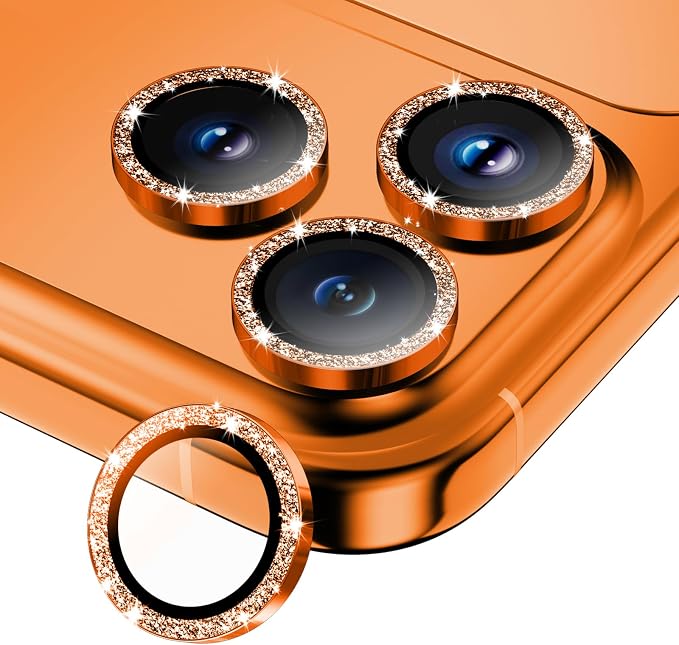Camera Lens Protector for iPhone 17 Pro Max/17 Pro- Glitter Orange | 9H Tempered Glass, Metal Individual Camera Cover, Accessories, Anti-drop, Case Friendly, HD Clear, Anti-Scratch by WumigooProducts