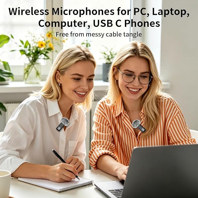 NPTCL Wireless USB Type C Microphone for iPhone 17/15/16 PC Laptop Computer | Noise Canceling, LED Digital Charge Display, 1100mAh Charging Case, Lavalier Mics for Content Creator Vlog Video Recording - Image 2
