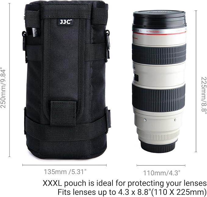 JJC Camera Lens Pouch Case for CANON EF 100-400mm NIKON Z 70-200mm Lens | Fits lens 4.3 x 8.8", for AF NIKKOR 80-200mm, 80-400mm, CANON EF 70-200mm, Fuji GF 250mm MKX 18-55mm Lens - Image 3