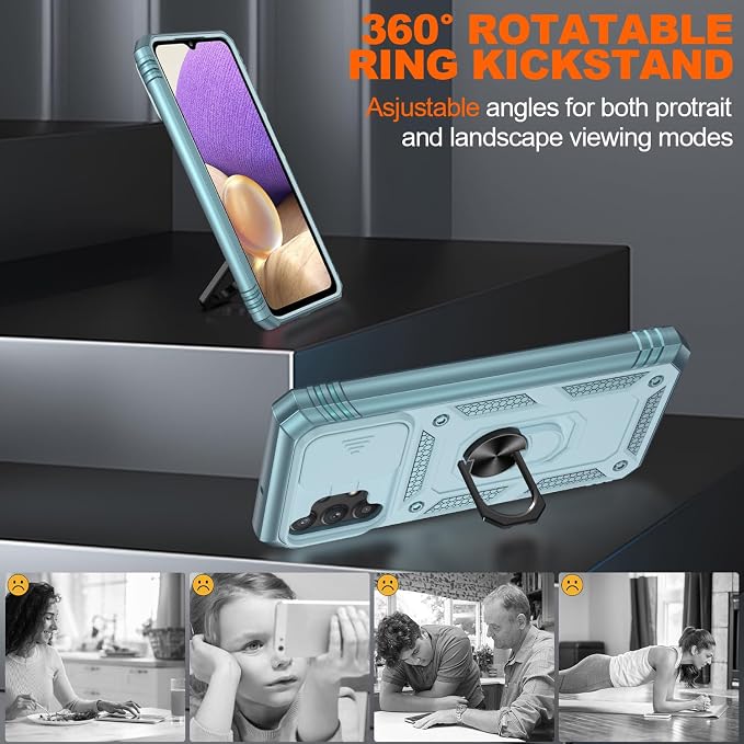 Gritup for Galaxy A32 5G Case Military-Grade Shockproof with Kickstand | with 2 PCS Screen Protector, Slide Camera Cover, Heavy Duty Outdoor Protection Full Body Funda para Galaxy A 32 Cover-Green - Image 7