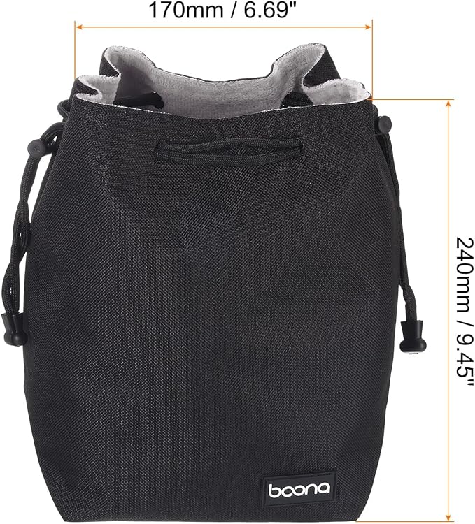 PATIKIL Soft Drawstring Lens Case, Black Oxford Cloth Camera Lens Bag, 6.69 x 4.72 x 9.45 Inches, Waterproof, Shockproof, Unisex - Image 2