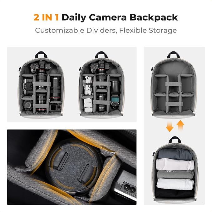K&F CONCEPT Camera Backpack, DSLR/SLR/Mirrorless Photography Camera Bag | 14in Laptop Compartment & Rain Cover, 600D Fabric for Travel & Daily, Men & Women, Dual-Mode Detachable Dividers, White, B19 - Image 5