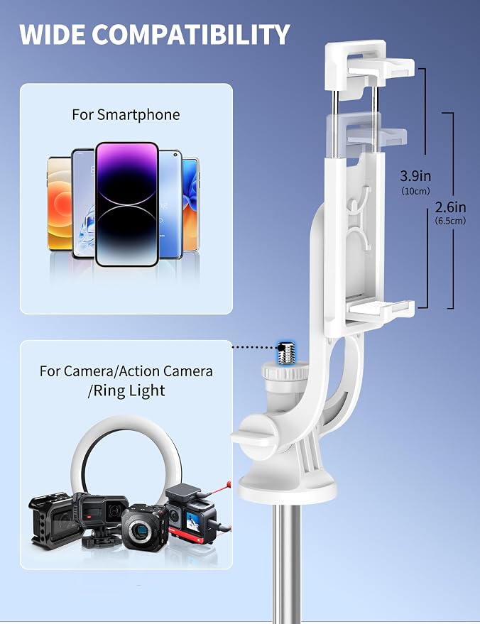 71" Selfie Stick, Smartphone Tripod Stand All-in-1 with Remote, Travel Tripod for iPhone, Extendable Cell Phone Tripods for Selfie/Video Recording/Photo/Live Stream/Vlog - Image 6