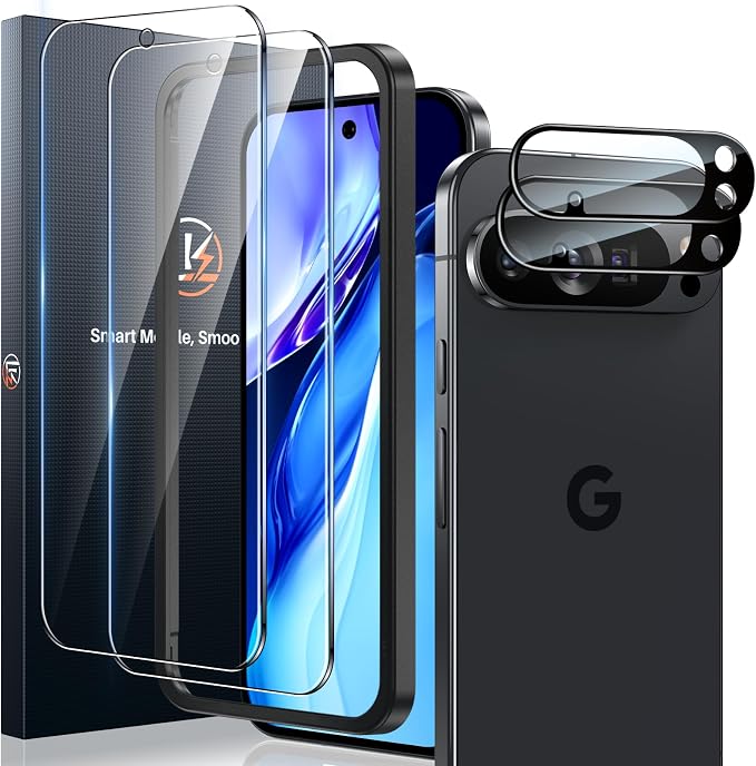 LK for Google Pixel 10 Pro Screen Protector+Camera Lens Protector | Tempered Glass Fit Lens Cutouts Ports, one second Fingerprint Unlock, 0 Bubble, with Easy Installation Tool by LK