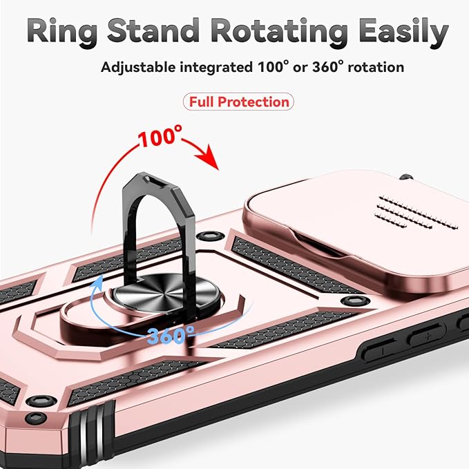 SunStory Phone Case for iPhone 17 Pro Max with HD Screen Protector & Slide Camera Cover & Rotated Ring Kickstand, [Military-Grade] Phone Case for iPhone 17 Pro Max, Rose Gold - Image 4