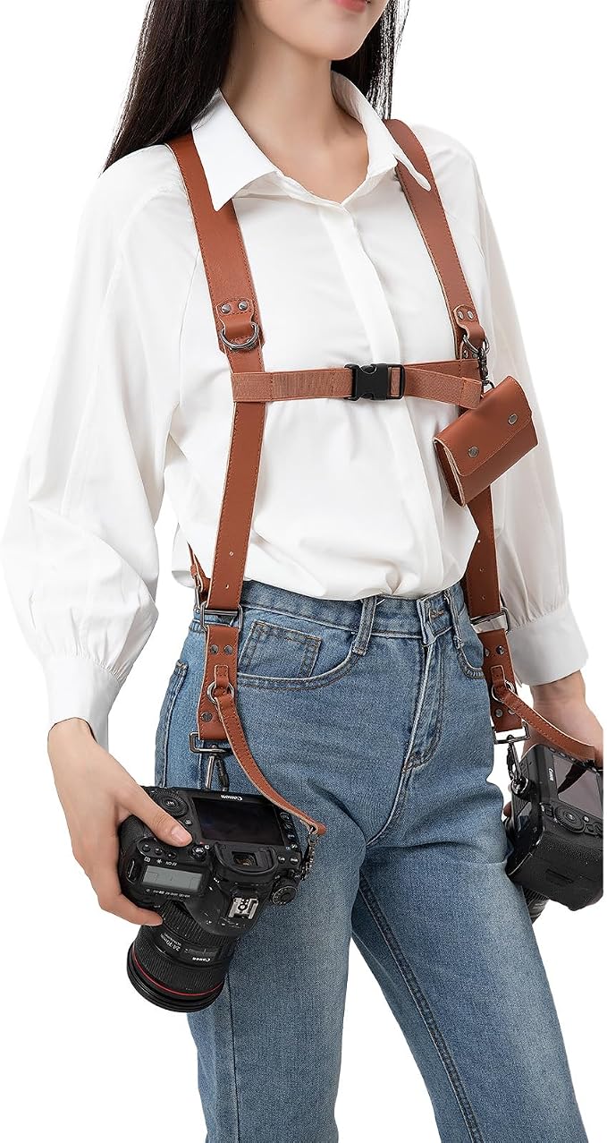 Dual Camera Harness Camera Straps Holster for Photographers Comfort Version | camera holster leather harnes spider holster camera belt camera harness for photographers leather harness camera neck strap - Image 2