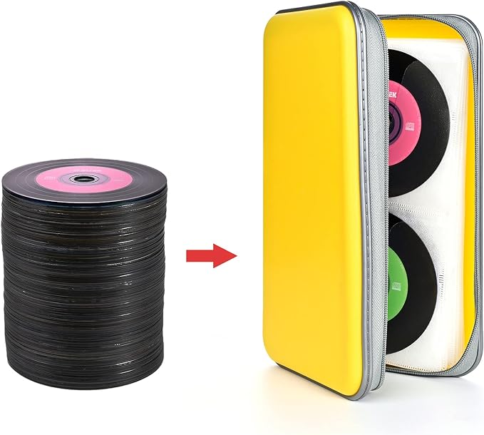 UENTIP 96 Capacity CD Case,Portable DVD Hard Plastic Case Holder CD Organizer Wallet Protective DVD Storage (96, Yellow) | CD DVD Storage,Zipper Closure,Scratch-Resistant Sleeves,Stay Away Dust and Damp,Storage Music Video Gaming Discs Blu-ray - Image 7