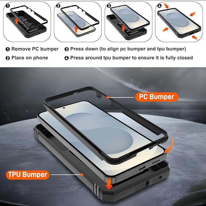 Gritup for Samsung Galaxy S26 Plus Case: 2*Screen Protector | Slide Camera Cover | Build in 360° Rotating Ring Kickstand | Military Grade Protective Cover for Samsung S 26 Plus, Black - Image 4
