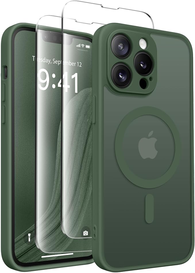 CAPRARO for iPhone 14 Pro Case, Compatible with MagSafe | Upgraded [Full Camera Protection] Shockproof Protective Slim Translucent Matte Magnetic Phone Case 6.1'', Deep Green by CAPRARO