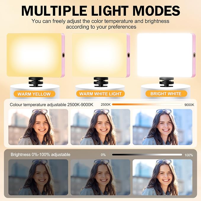 120 LED Selfie Light for iPhone, Portable Phone Light with Clip & Camera Tripod Adapter - 5000mAh Rechargeable, 3 Lighting Modes, CRI 97+ for Video Recording, TikTok, Tripod Mount Rings - Image 3