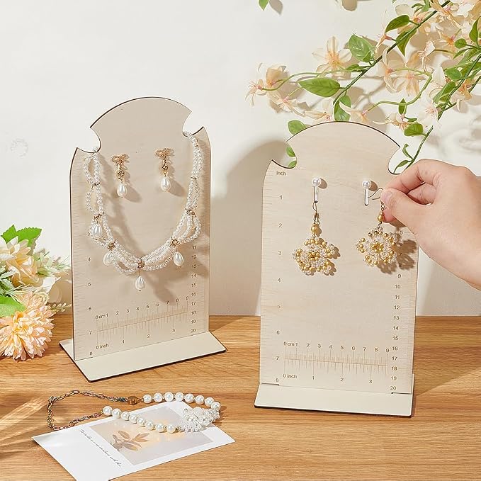 FINGERINSPIRE 2 Pcs Earring Measurement Display Stand 5.3x3x9.8 Wood Ear Stud Stand Earring Organizer Frame with Measurements Floral White Arch-Shaped Earring Holder for Measuring Selling Earring - Image 3