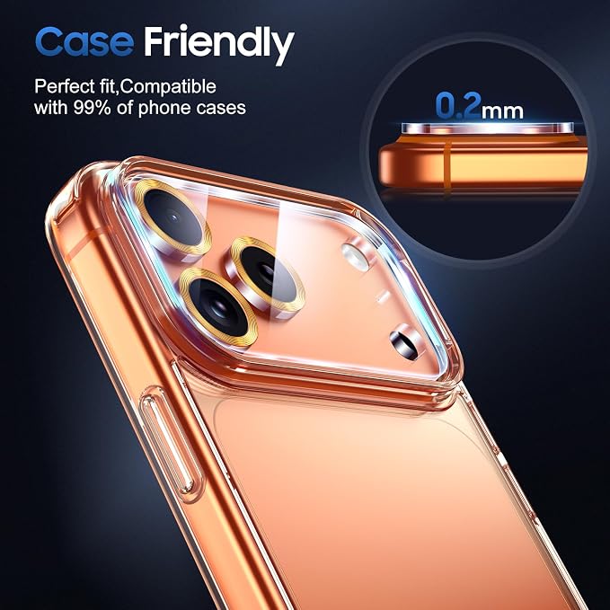UniqueMe 3 Pack for iPhone 17 Pro Max Camera Lens Protector - Orange | Drop Protection, Case Friendly, 9H Tempered Glass, Camera Cover Screen, Update New Version - Image 6
