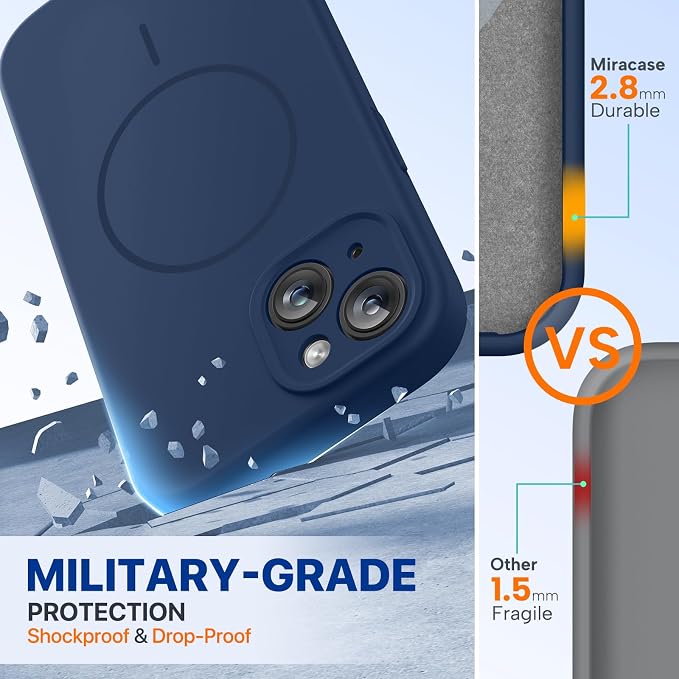 Miracase Silicone & Magnetic for iPhone 15 Case, Dark Blue | Compatible with MagSafe, Soft Microfiber Lining, Premium Silicone Cover Shockproof Drop Protection Phone Case for 15 - Image 4