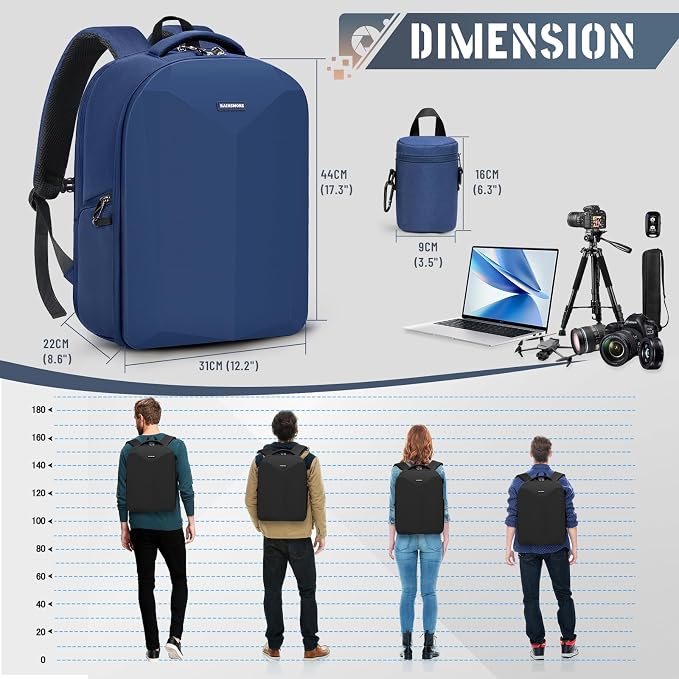 RAINSMORE Camera Backpack Hard Shell for DSLR/SLR Waterproof Camera Bag with Laptop Compartment 15.6 Inch Professional Camera Case with Rain Cover Photography Backpack Bag with Camera Lens Case Blue - Image 8