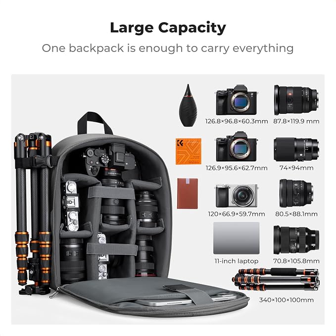 K&F CONCEPT Camera Backpack, DSLR/SLR/Mirrorless Photography Camera Bag | 14in Laptop Compartment & Rain Cover, 600D Fabric for Travel & Daily, Men & Women, Dual-Mode Detachable Dividers, Gray, B19 - Image 4