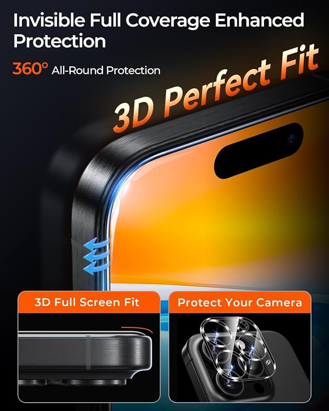 UNBREAK TOP 9H+ Glass 2+2 Packs for iPhone 16 Pro Max Screen Protector | [with Camera Lens Protector][Zero Bubble, Auto-Dust Removal][10X Military Protection] Tempered Glass 6.9'' Full Edge Coverage - Image 4