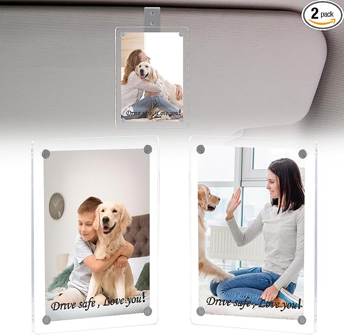 Car Picture Holder 2Pcs Car Picture Frame 4"x3" Acrylic Sun Visor Photo Clip Visor Accessories Photo Display by DAZUINIAO