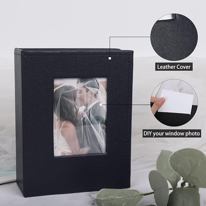 RECUTMS Photo Album 4x6 100 Photos Leather Small Picture Book for Baby Blue | White Inner Page, 100 Vertical Pockets, Small Albums for Family Wedding Vacation, Personalized Front Window, Graduation Gifts - Image 3