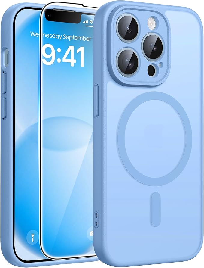 FNTCASE for iPhone 13 Pro Case, Fit for Magsafe, Screen Protector | Full Camera Protection, Translucent Matte, 14FT Military Grade Drop Proof, Shockproof Protective Phone Cover, Light Blue by FNTCASE