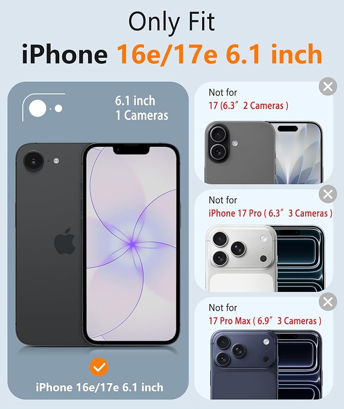 FNTCASE for iPhone 17e/ iPhone 16e Case, Fit for Magsafe, Screen Protector | Matte Magnetic Back, 14FT Military Grade Drop Protection, Shockproof Protective Phone Cover, Full Blue - Image 2
